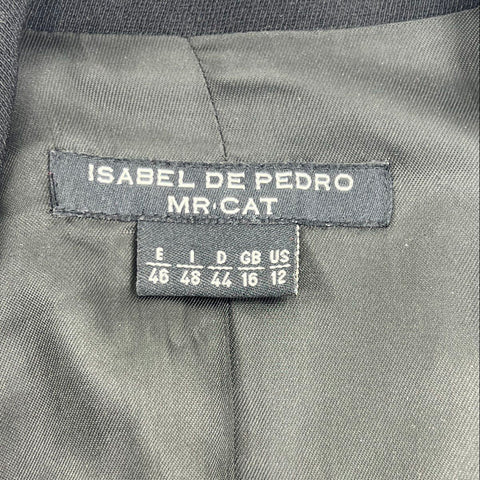 Isabel De Pedro Women's Black Blazer Vintage Y2K Mr Cat Lace Up Cropped US 12