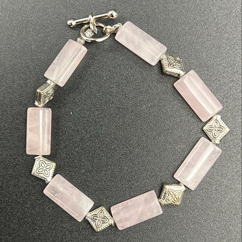 Rose Quartz Beaded Jewelry Set Necklace Bracelet & Earrings Silver-Tone Accents