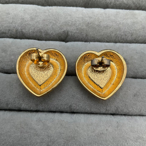 Vintage Avon Gold Tone UV Reactive Green Heart Faceted Stone Stud Earrings