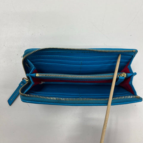 Dooney & Bourke Blue Saffiano Leather Zip Around Wallet Wristlet Silver Hardware