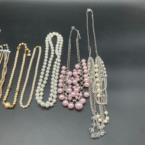 Faux Pearl Costume Jewelry Lot of 8 Necklaces Gold Silver Tone Multi-strand