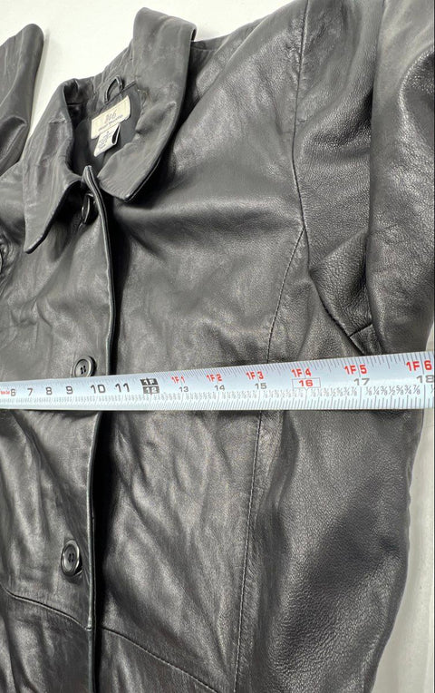 Brooks Brothers 346 Women's Black 100% Leather 4-Button Tailored Jacket Size S