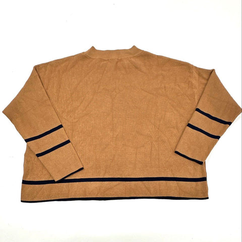Adrianna Papell Women's Camel Striped Crew Neck Side Button Sweater Sz XL NWT