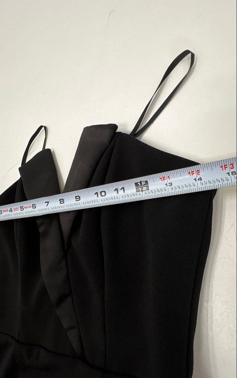 Betsy & Adam Women's Black Tuxedo V-Front Satin Lapel Maxi Dress Gown Sz 2 NWT