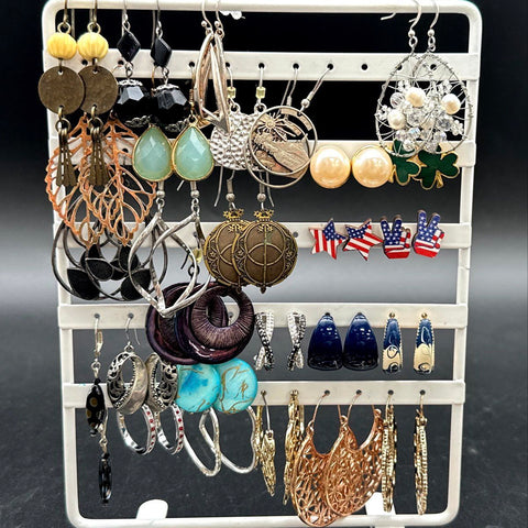 Mixed Fashion Costume Earrings Lot 35+ Pairs Hoop Dangle Stud Patriotic Boho