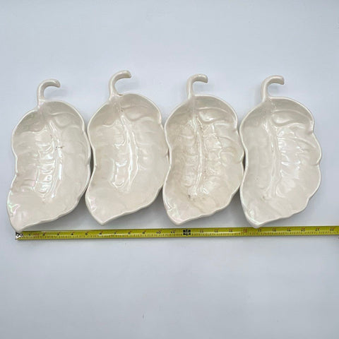 Cal Style USA Vintage Pearlescent Leaf Lidded Jar & 4 Leaf Dishes 5 Piece Set