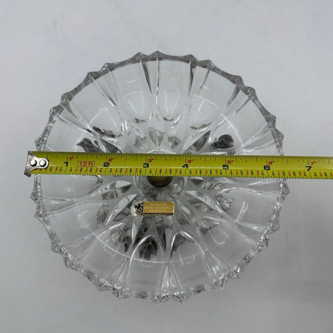 Vintage Handcut Lead Crystal Compote Bowl Rose Metal Stand Western Germany 6.5in