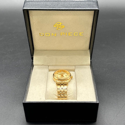 Don Piece Gold Tone Quartz Watch Crystal Markers Date Window Box Extra Links