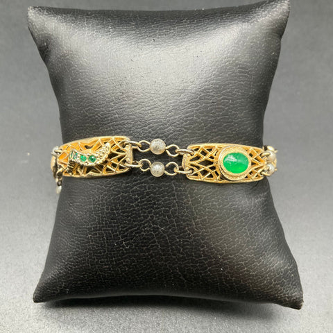 Vintage Goldette Victorian Revival Gold Tone Filigree Multi-Stone Bracelet 7"