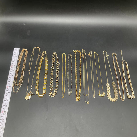 Mixed Gold Tone Fashion Necklace Jewelry Lot 13pc Curb Paperclip Rope 0.7 Lbs