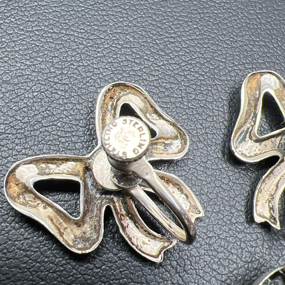 Vintage Sterling Silver Bow Earrings and Brooch 7.81g