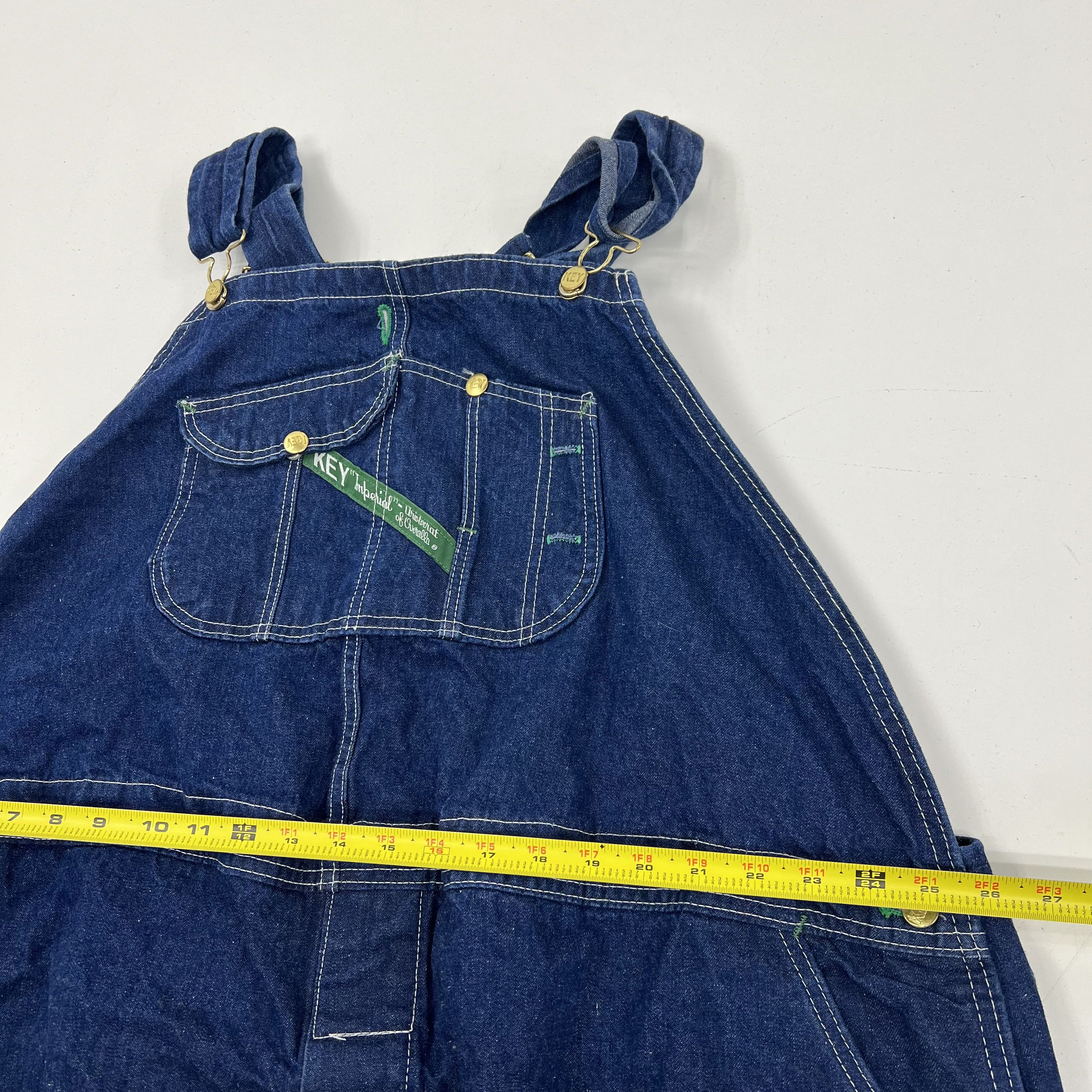 Vintage 90s Key Imperial Blue Denim Workwear Bib Overalls Made in USA Men's