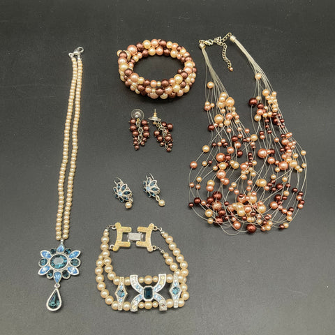 Vintage Faux Pearl Rhinestone Costume Jewelry Lot Necklaces Bracelets 15pc