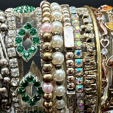 Costume Jewelry Lot of 25+ Vintage & Modern Bracelets Bangles Rhinestone Charms