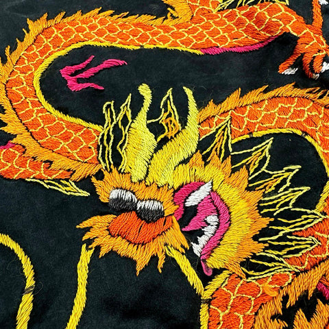 Vintage 80s Esme Chinese Dragon Embroidered Silk Kimono Robe Sz L