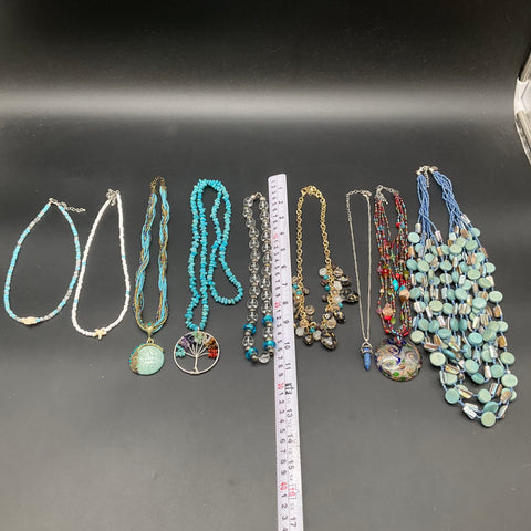 Laila Rowe Beaded Jewelry Lot 9 Necklaces Turquoise Style Tree of Life Glass