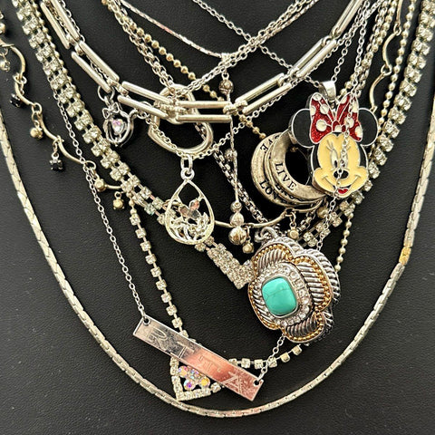 Mixed Fashion Necklace Lot Silver Tone Rhinestone Disney Minnie Mouse Character