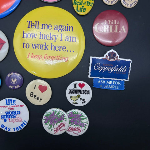 Collectible Button Pinback Lot Alcohol Beer Advertising Humor Vintage 34 Pieces