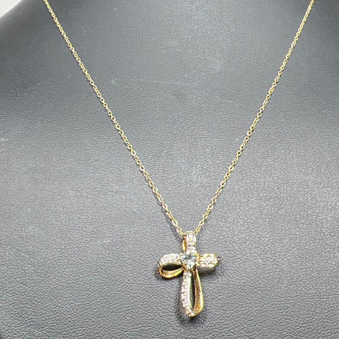 Vermeil 925 Sterling Silver Blue Heart Gemstone Cross Necklace 2.16g