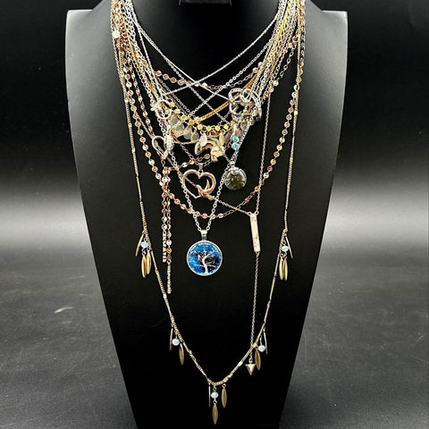 Boho Contemporary Necklace Lot Tree of Life Heart Charms Gold Silver Tone 12pc