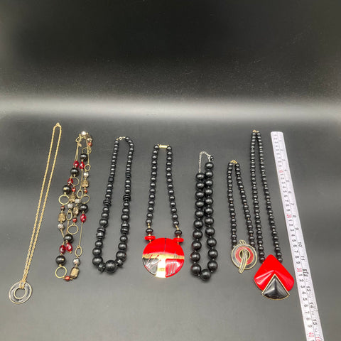 Vintage Red Black Gold Tone Statement Necklace Jewelry Lot of 7 Retro Pieces