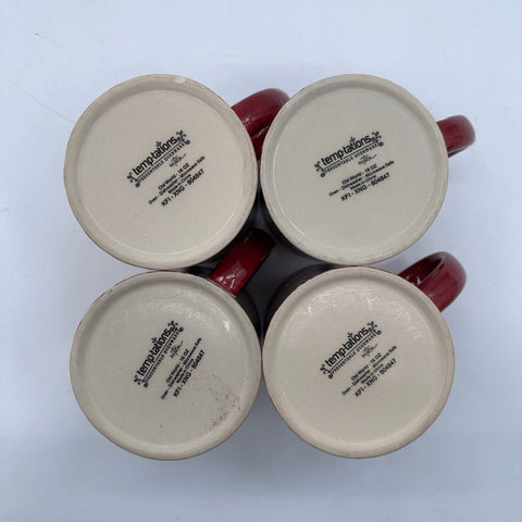 Temp-tations Old World Cranberry 16 oz Coffee Mug Set 4 Piece Lot