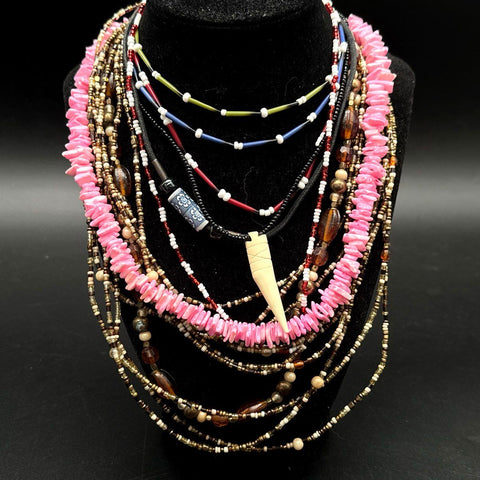 Bohemian Beaded Fashion Necklace Lot Shell Glass Ceramic Eclectic Artsy