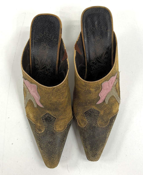 Vintage Y2K Matisse Western Floral Leather Pointed Toe Mules Heels Sz 8
