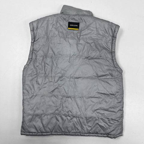 Vintage 90s Guess Men's Gray Quilted Puffer Vest Mock Neck Snap Front Size L