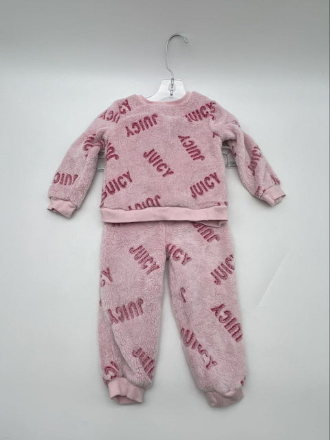Juicy Couture Baby Pink Fluffy Logo Two Piece Pajama Set Size 24M
