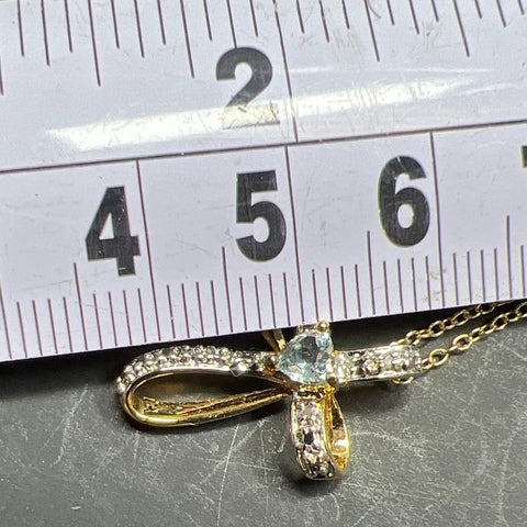 Vermeil 925 Sterling Silver Blue Heart Gemstone Cross Necklace 2.16g