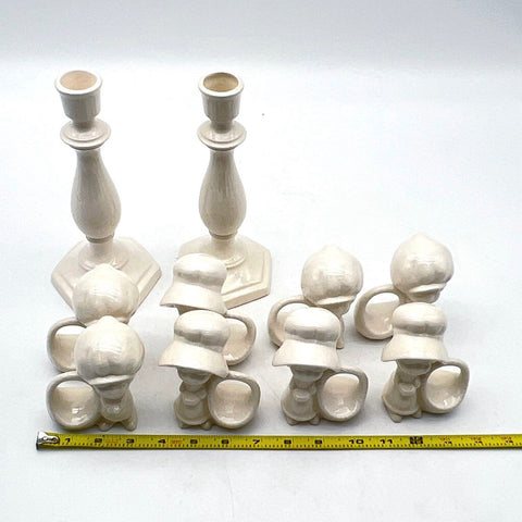 Holly Hobbie & Robbie Napkin Rings and Candlesticks Lot Ceramic Vintage 10pc