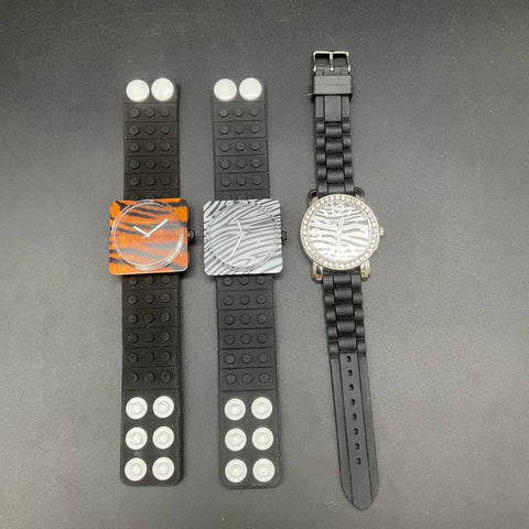 Geneva Platinum Fashion Wrist Watch Lot of 7 Animal Print Rhinestone Silicone
