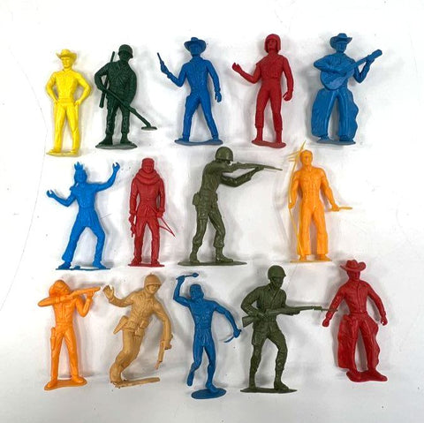 Vintage Lot of 14 Plastic Cowboys Indians & Army Men Toy Soldier Figures