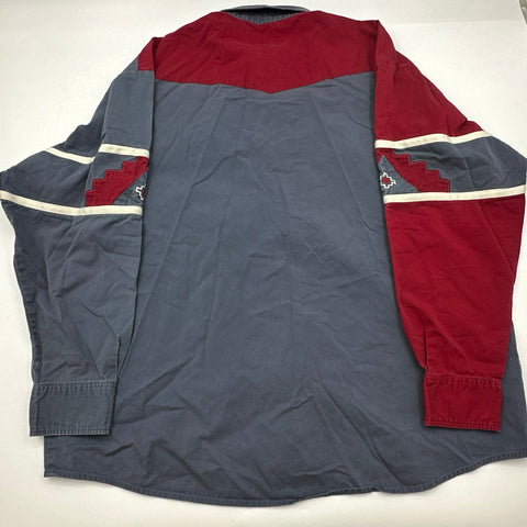 Wrangler Men's Red Blue Colorblock Southwest Geometric Western Snap Shirt Sz XXL