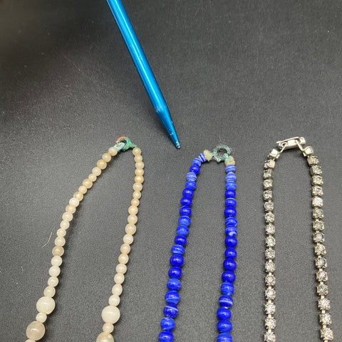 Vintage Mid-Century Costume Jewelry Lot 7 Necklaces Rhinestone Beaded