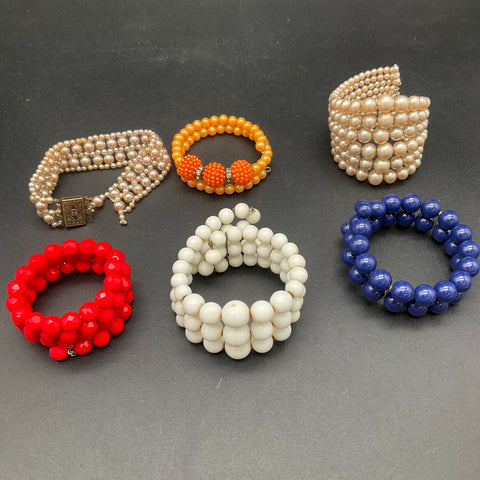 Vintage Costume Jewelry Lot of 8 Bracelets Faux Pearl Rhinestone Beaded Mix