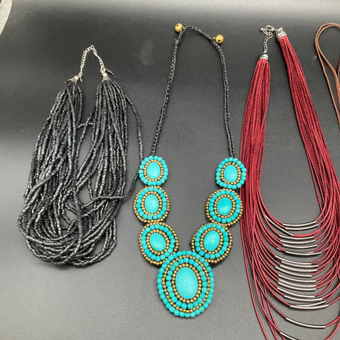 Mixed Fashion Jewelry Lot 7 Necklaces Boho Bib Statement Multi-Strand Cord