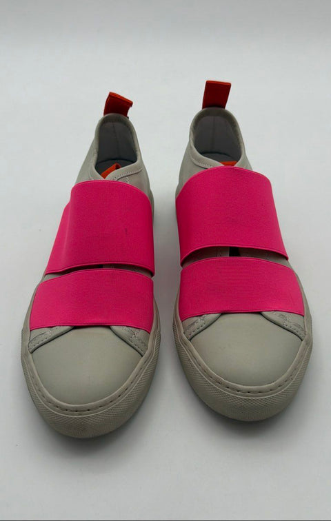 Sofie D'Hoore Elastic Double Strap Leather Slip On Sneakers Grey Pink Size 38