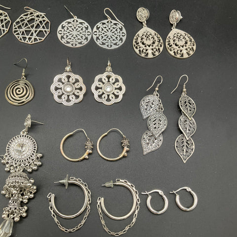 Silver Tone Fashion Earrings Hoops Dangles Boho Style Jewelry Lot 22 Pairs