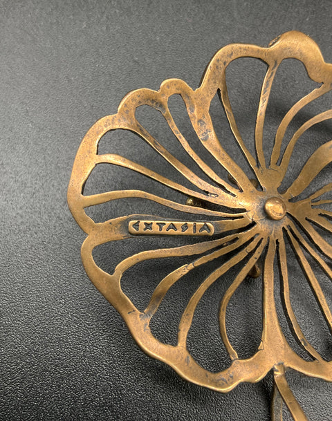 Extasia Bronze Tone Freshwater Pearl Large Flower Pendant Necklace 18" Signed