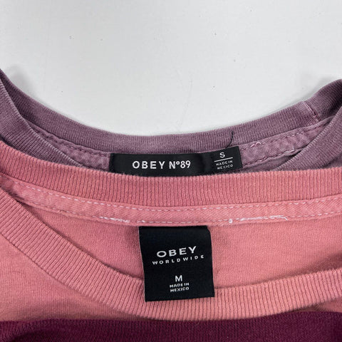 Obey Unisex Sweatshirt T-Shirt Lot of 4 Graphic Crewneck Pink Gray Maroon Sz S M