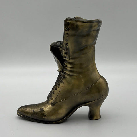 Vintage Victorian Style Metal Shoe Sculpture High Top Boot Decorative Vase 8.5"