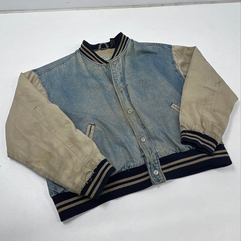 Vintage 90s American Eagle Men's Denim Varsity Jacket Blue Tan Sz XL