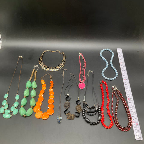 Statement Costume Jewelry Lot of 11 Necklaces Beaded Faux Pearl Leopard Print
