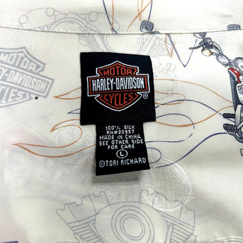 Vintage Harley-Davidson 100% Silk Motorcycle AOP Shirt Sz L