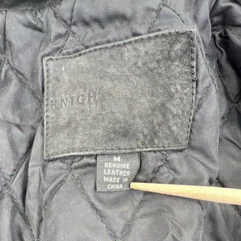 Knight Bridge Men's Vintage Y2K Suede Leather Bomber Jacket Black Quilted Sz M