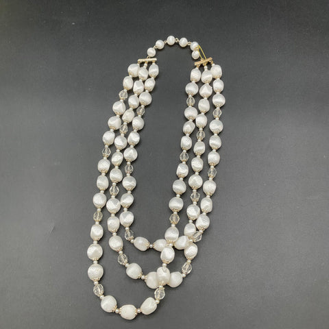 Vintage Costume Jewelry Lot 3 Rhinestone Faux Pearl AB Crystal Fringe Necklaces