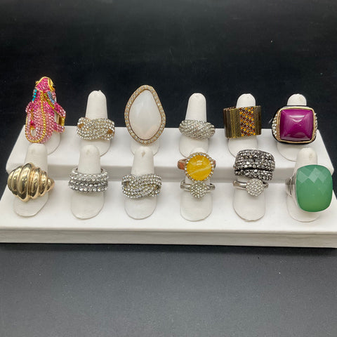 Fashion Statement Rings Jewelry Lot of 14 Stretch Style Rhinestone Pave Bands