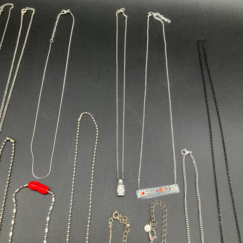 Fashion Costume Jewelry Lot of 14 Silver Tone Necklaces Pendants Charms Love